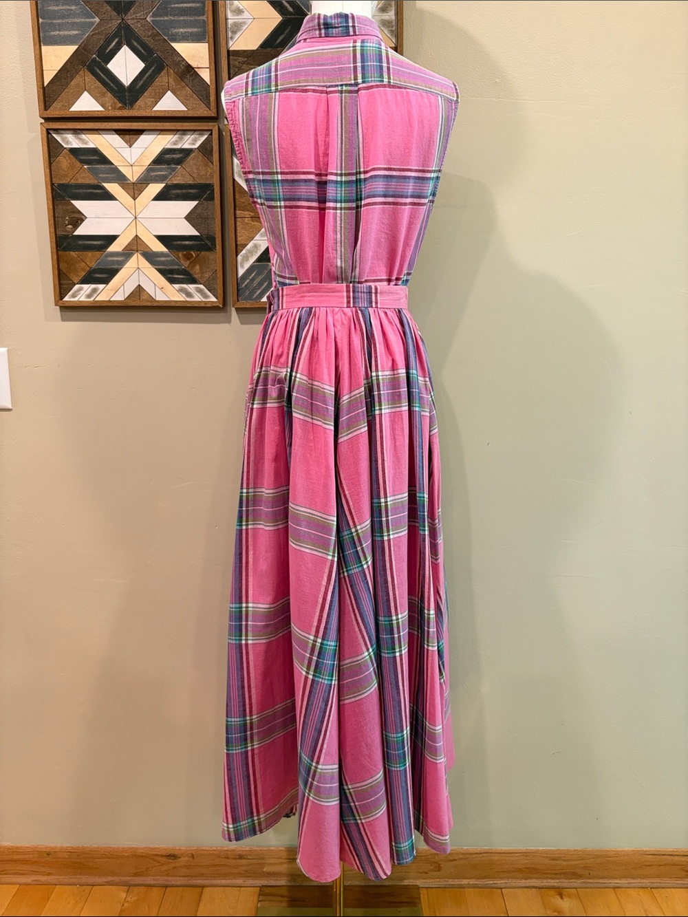 Vintage Ralph Lauren Blue Label 80s Pink Plaid Sleeveless Top + Maxi Skirt Set - Picture 9 of 16